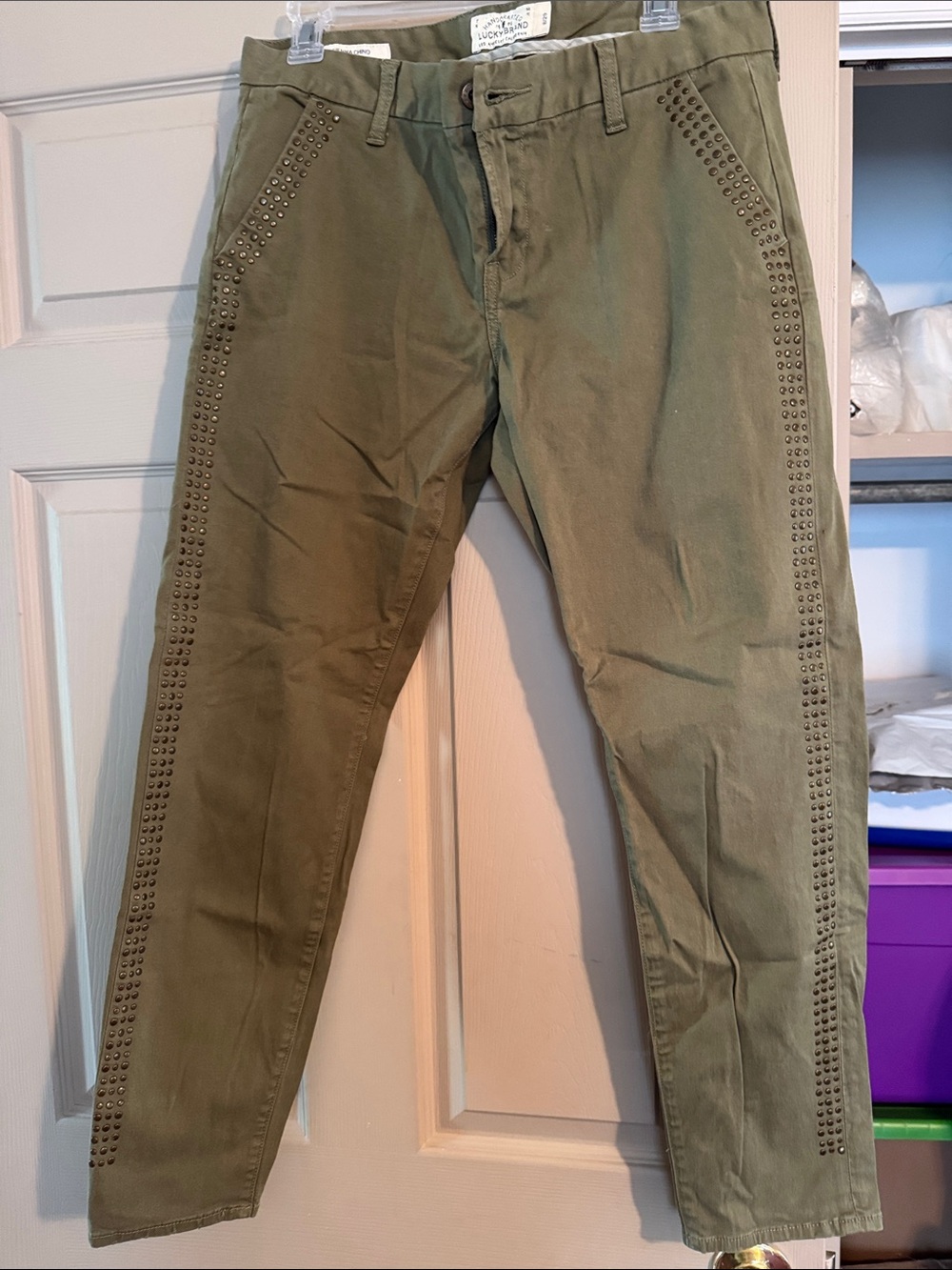 Lucky Brand Women’s Olive Green Stud-Trim Chinos 8/29